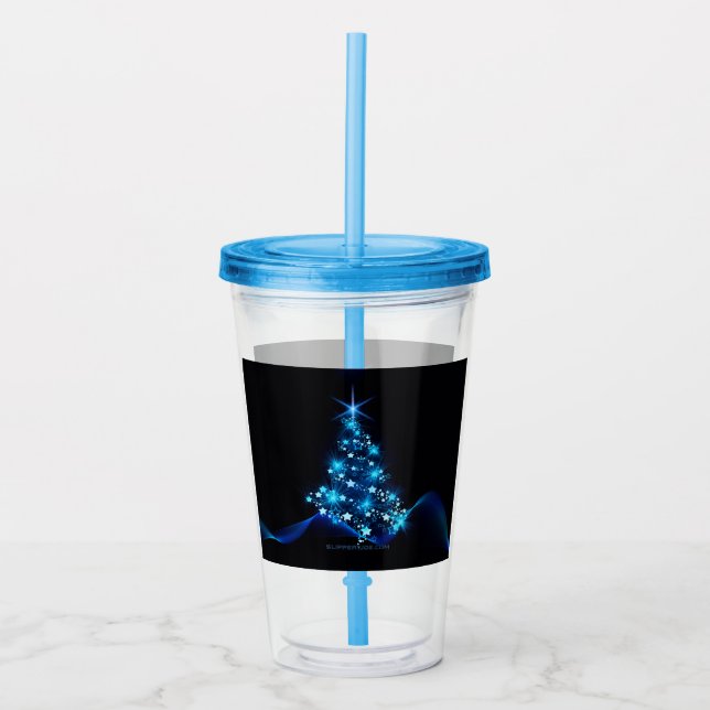 stylised Christmas tree SlipperyJoe glowing blue s Acrylic Tumbler (Front)