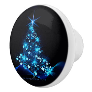stylised Christmas tree SlipperyJoe glowing blue s Ceramic Knob