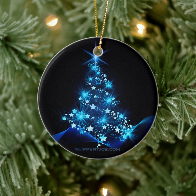 stylised Christmas tree SlipperyJoe glowing blue s Ceramic Ornament (Tree)