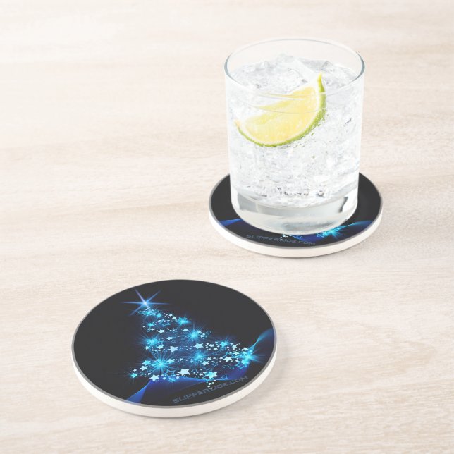 stylised Christmas tree SlipperyJoe glowing blue s Coaster (Side)
