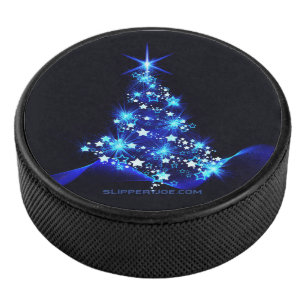 stylised Christmas tree SlipperyJoe glowing blue s Hockey Puck