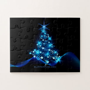 stylised Christmas tree SlipperyJoe glowing blue s Jigsaw Puzzle
