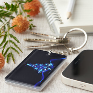 stylised Christmas tree SlipperyJoe glowing blue s Key Ring
