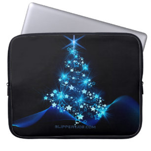 stylised Christmas tree SlipperyJoe glowing blue s Laptop Sleeve
