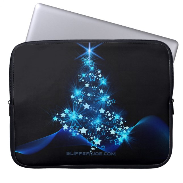stylised Christmas tree SlipperyJoe glowing blue s Laptop Sleeve (Front)