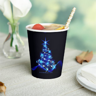 stylised Christmas tree SlipperyJoe glowing blue s Paper Cups