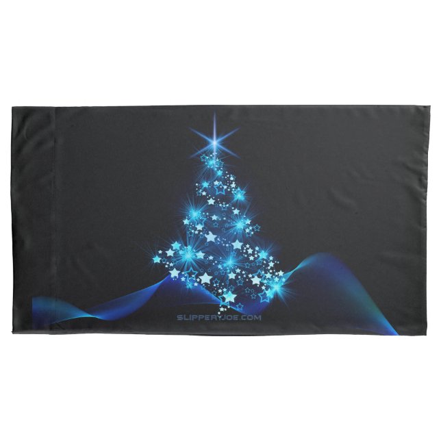 stylised Christmas tree SlipperyJoe glowing blue s Pillowcase (Front)