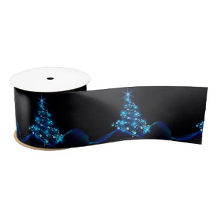 stylised Christmas tree SlipperyJoe glowing blue s Satin Ribbon