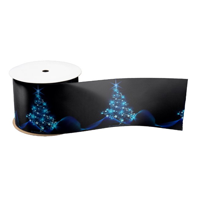 stylised Christmas tree SlipperyJoe glowing blue s Satin Ribbon (Spool)