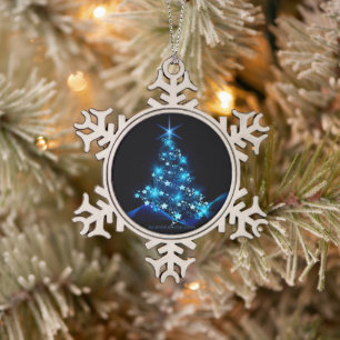 stylised Christmas tree SlipperyJoe glowing blue s Snowflake Pewter Christmas Ornament