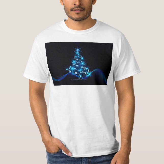 stylised Christmas tree SlipperyJoe glowing blue s T-Shirt (Front)