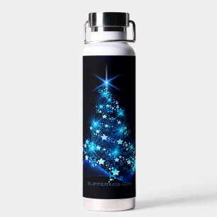 stylised Christmas tree SlipperyJoe glowing blue s Water Bottle