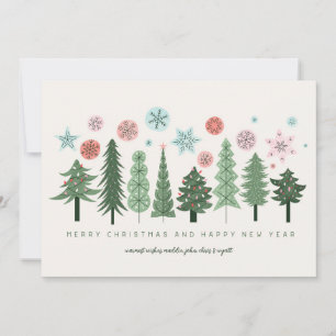 Stylised Christmas Trees and Snowflakes Holiday Card