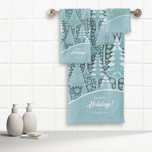 Stylised Coastal Christmas Trees Pattern#6 ID1009 Bath Towel Set