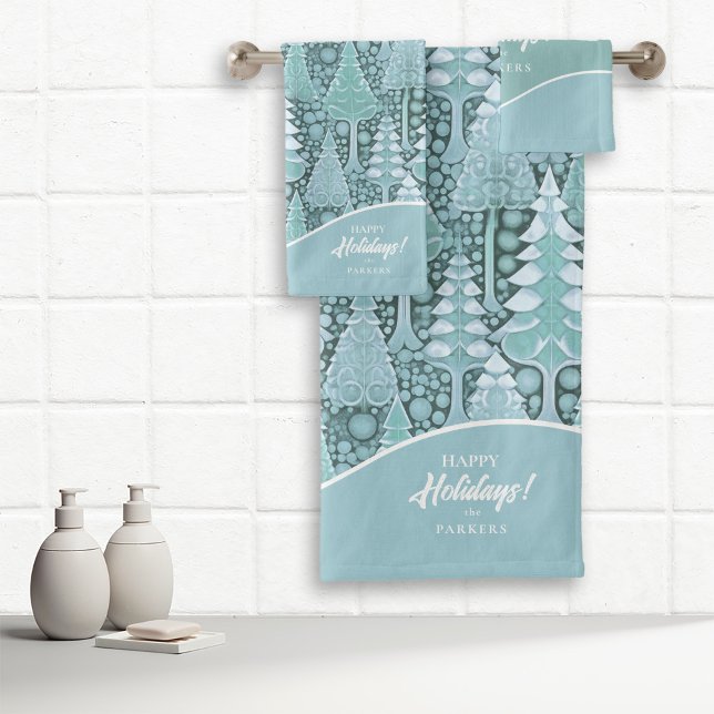 Stylised Coastal Christmas Trees Pattern#6 ID1009 Bath Towel Set (Creator Uploaded)