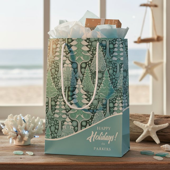 Stylised Coastal Christmas Trees Pattern#6b ID1009 Medium Gift Bag (Creator Uploaded)