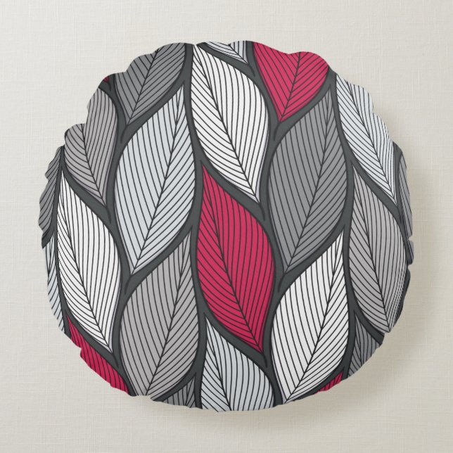 Stylised colourful leaves seamless pattern round cushion (Front)