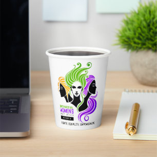 Stylised Colourful Trio of Women IWD 2025 Paper Cups