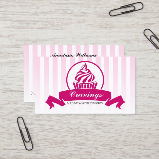 Stylised Cupcake Bakery Dark Pink Business Card (Front/Back In Situ)