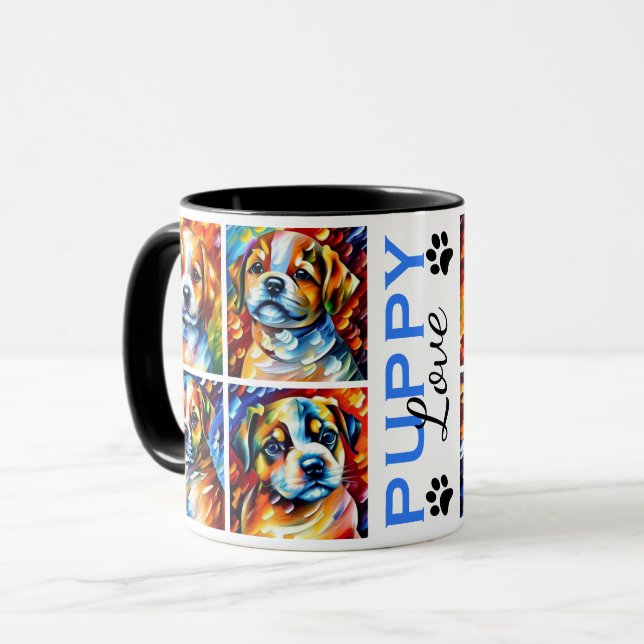 Stylised Cute Puppies Coffee Mug (Front Left)