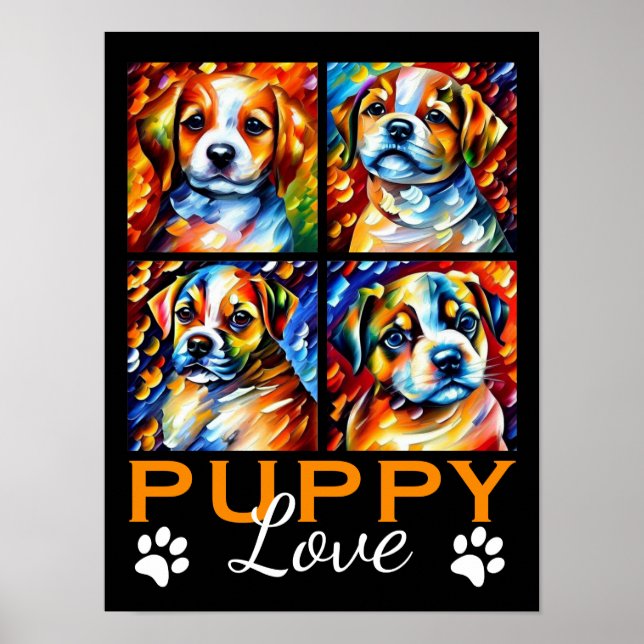 Stylised Cute Puppies Poster (Front)
