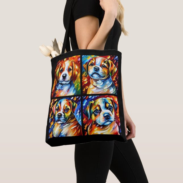 Stylised Cute Puppies Tote Bag (Close Up)