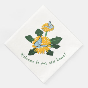 Stylised Dandelion Butterfly Welcome to New Home Napkin