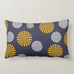 Stylised dandelions, navy blue, yellow, white lumbar cushion