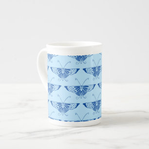 Stylised Deco butterfly - cobalt and pale blue Bone China Mug
