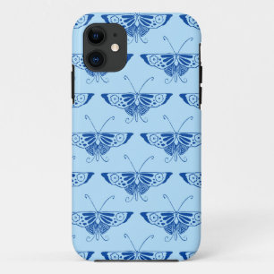 Stylised Deco butterfly  - cobalt and pale blue iPhone 11 Case