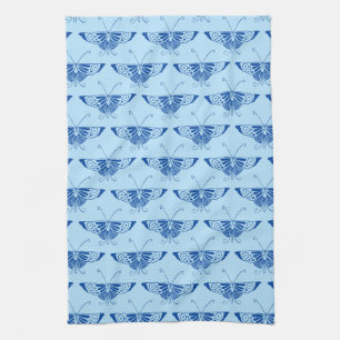 Stylised Deco butterfly - cobalt and pale blue Tea Towel