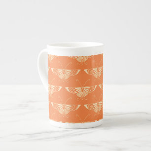Stylised Deco butterfly - coral orange Bone China Mug