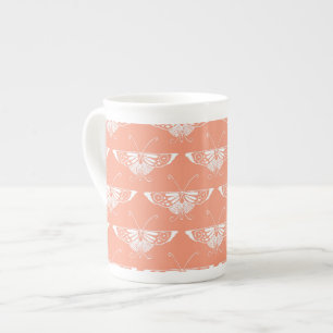 Stylised Deco butterfly - coral orange Bone China Mug