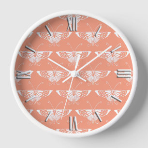 Stylised Deco butterfly  - coral orange Clock