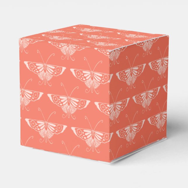 Stylised Deco butterfly  - coral orange Favour Box (Back Side)