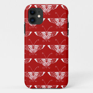 Stylised Deco butterfly  - dark red and white iPhone 11 Case
