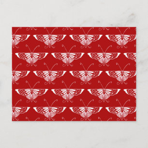 Stylised Deco butterfly - dark red and white Postcard