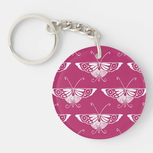 Stylised Deco butterfly  - deep mauve Key Ring (Front)