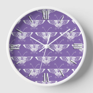 Stylised Deco butterfly - dusty lilac Clock