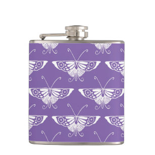 Stylised Deco butterfly - dusty lilac Hip Flask