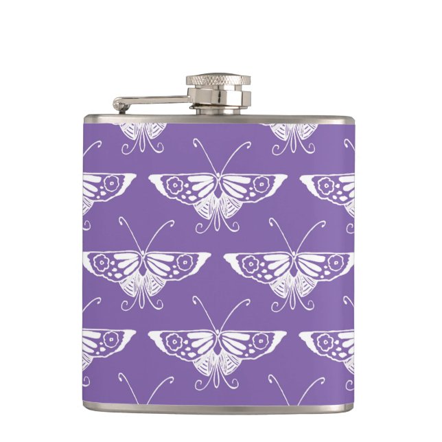Stylised Deco butterfly  - dusty lilac Hip Flask (Front)