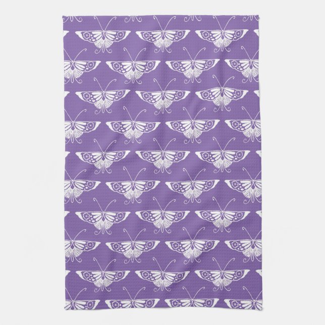 Stylised Deco butterfly  - dusty lilac Tea Towel (Vertical)