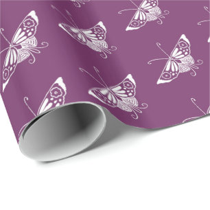 Stylised Deco butterfly - eggplant purple Wrapping Paper