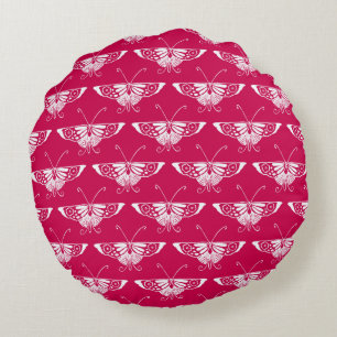 Stylised Deco butterfly  - fuchsia pink Round Cushion