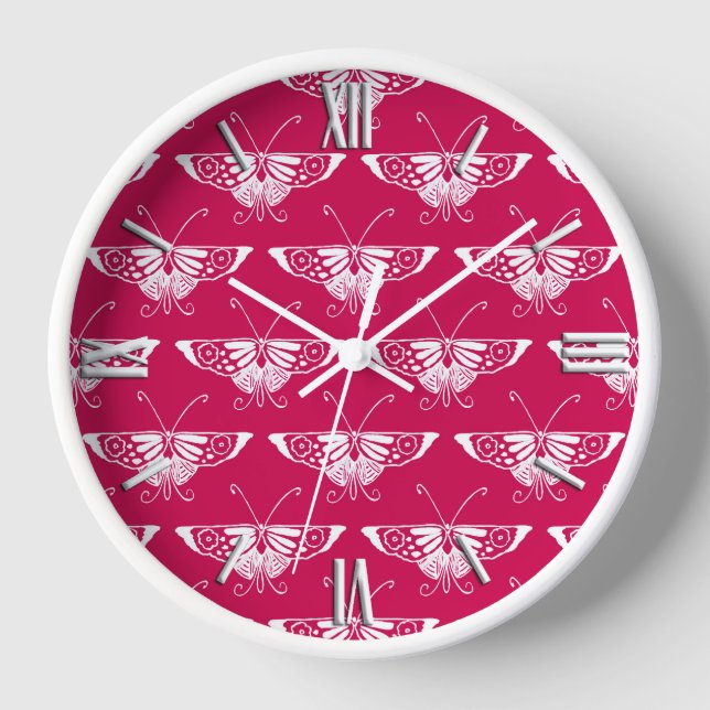 Stylised Deco butterfly  - fuchsia pink Wall Clock (Front)