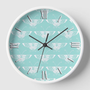 Stylised Deco butterfly - ice blue Wall Clock