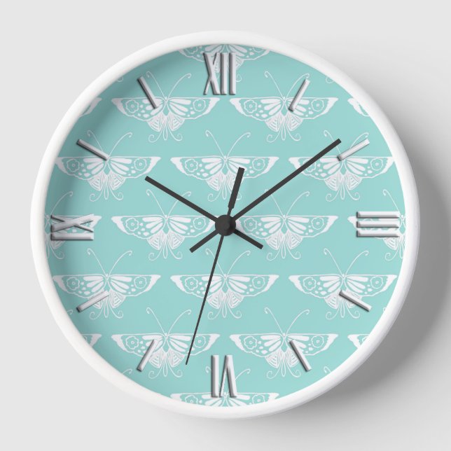 Stylised Deco butterfly  - ice blue Wall Clock (Front)