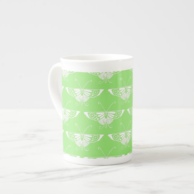 Stylised Deco butterfly  - lime green Bone China Mug (Front Left)