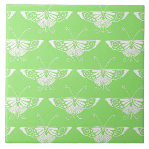 Stylised Deco butterfly - lime green Ceramic Tile