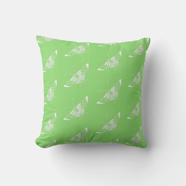 Stylised Deco butterfly  - lime green Cushion (Front)